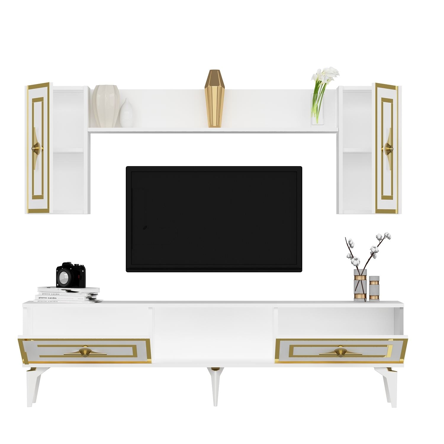 Móvel de TV – 150 cm x 44,6 cm x 29,6 cm – Branco – Painel de partículas