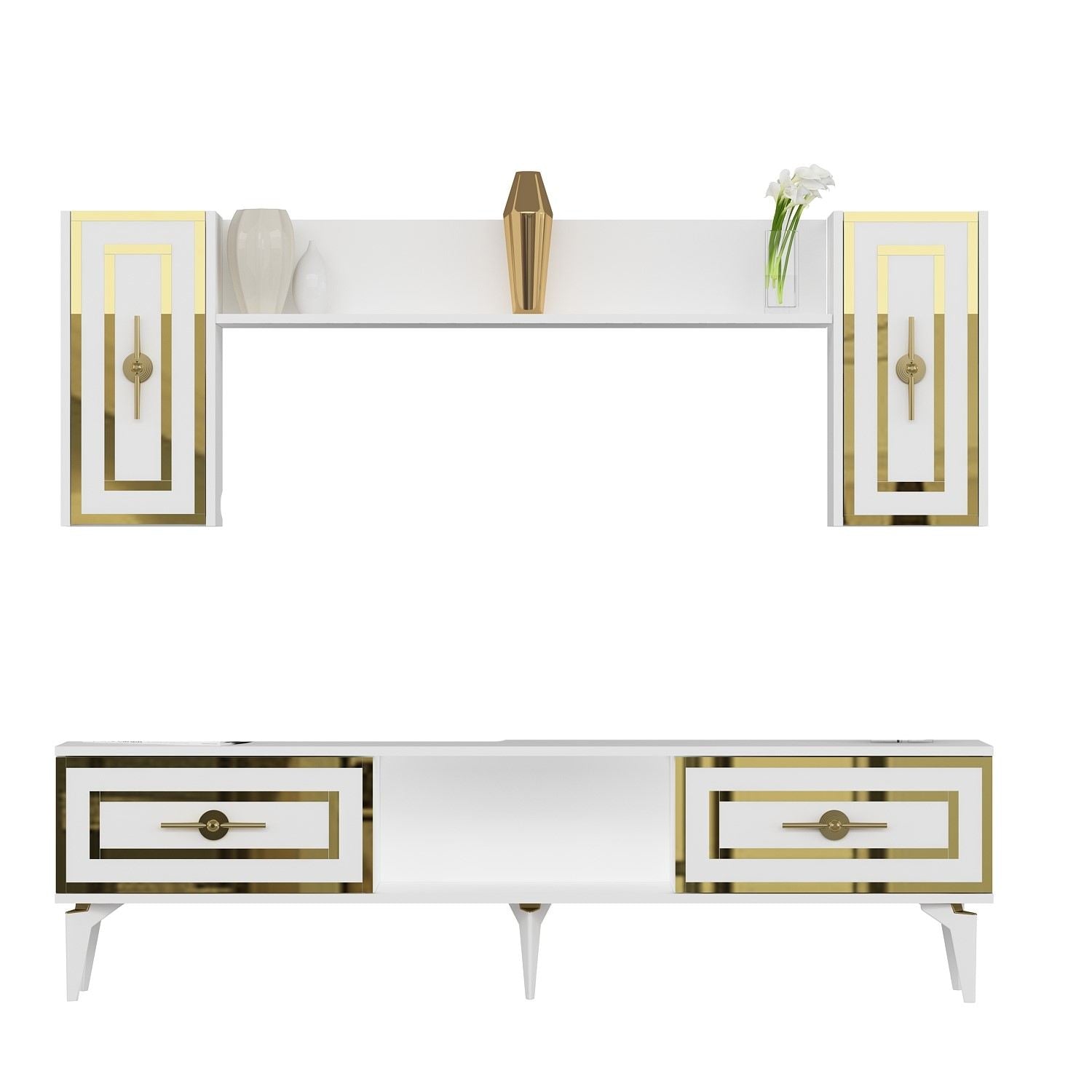 Móvel de TV – 150 cm x 44,6 cm x 29,6 cm – Branco – Painel de partículas