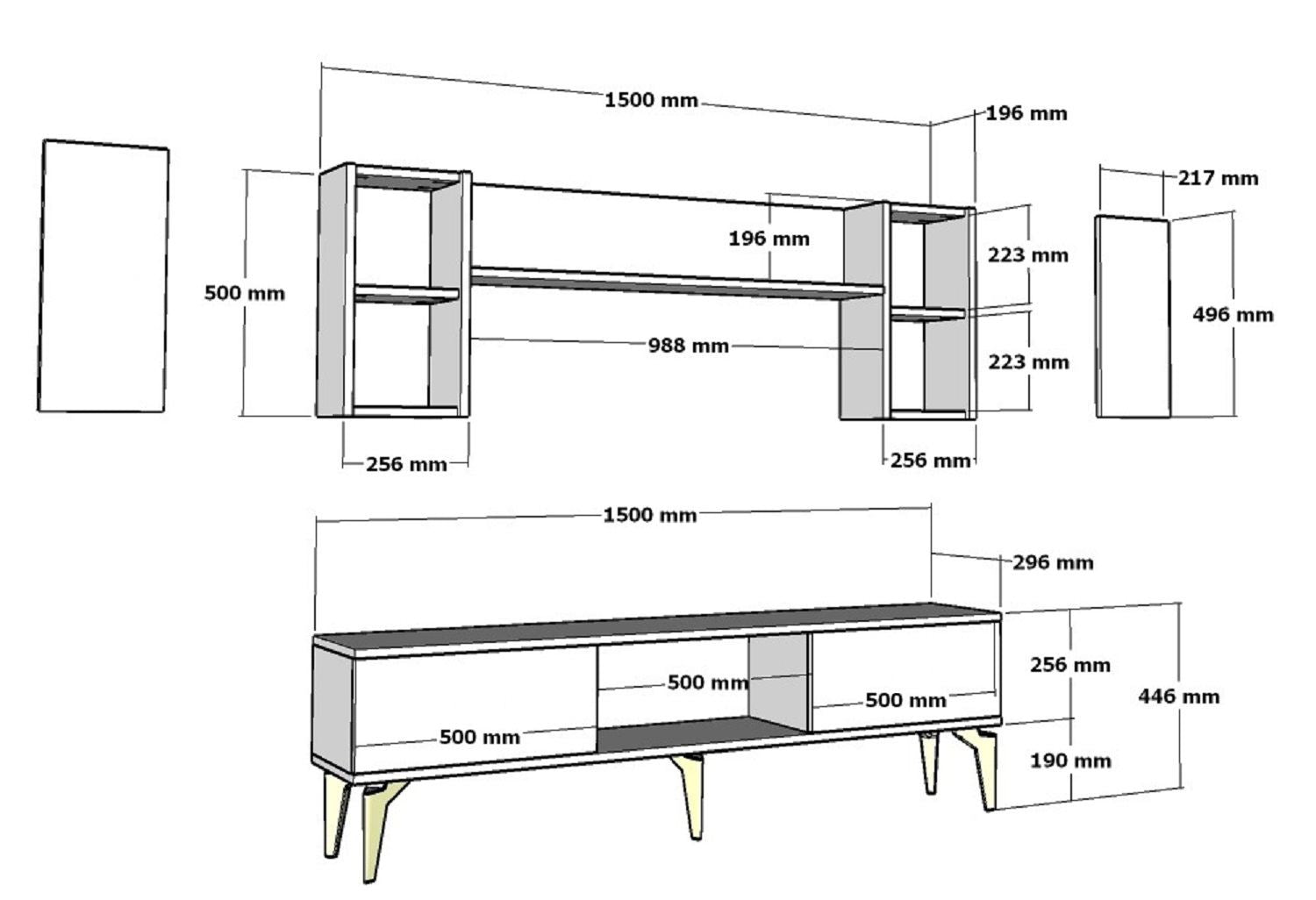 Móvel de TV – 150 cm x 44,6 cm x 29,6 cm – Branco – Painel de partículas