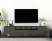 Móvel de TV – 150 cm x 48 cm – Antracite e Dourado – Painéis de Partículas revestidos a Melamina