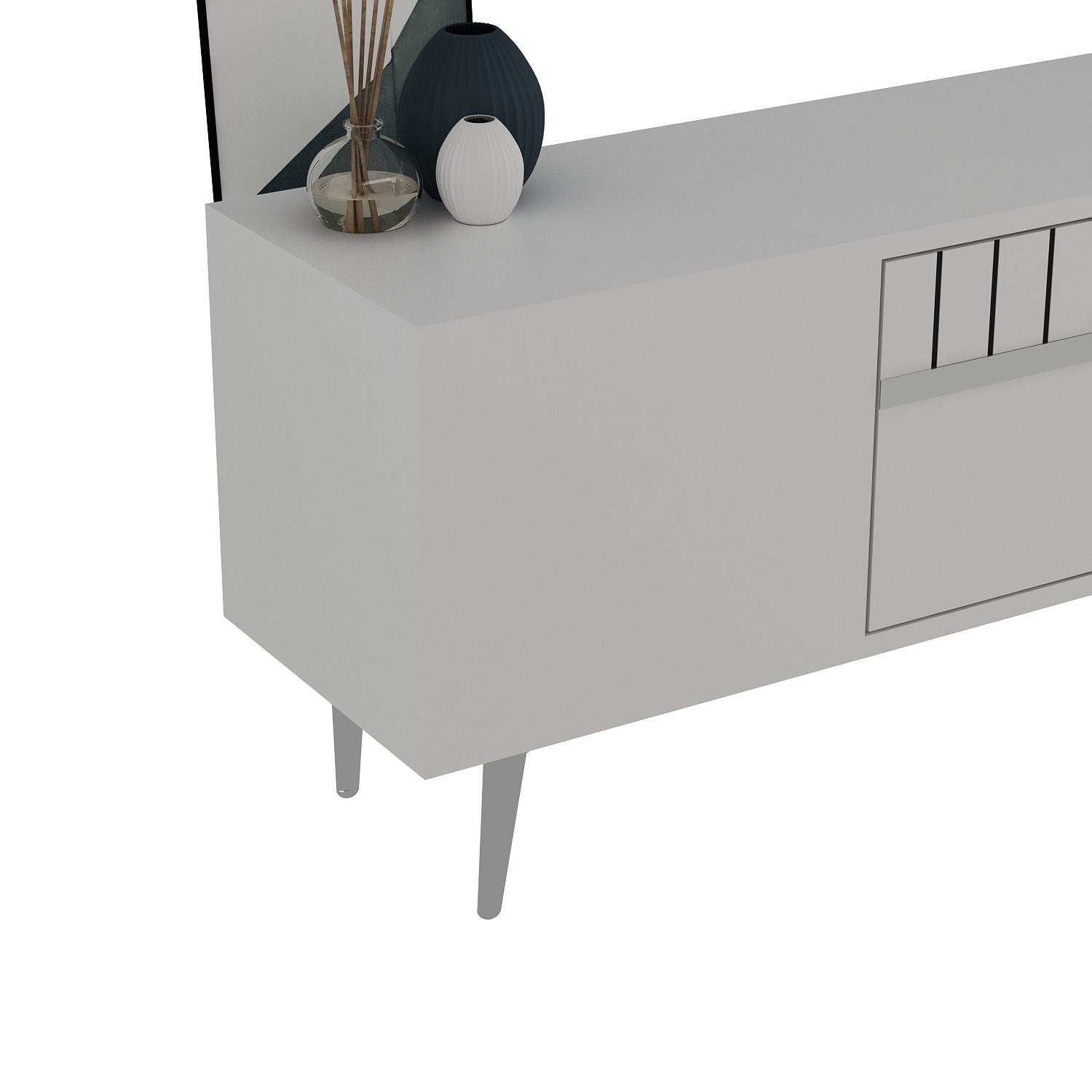 Móvel de TV – 150 cm x 48 cm x 29,6 cm – Branco e Prateado – Painéis de Partículas Revestidos a Melamina