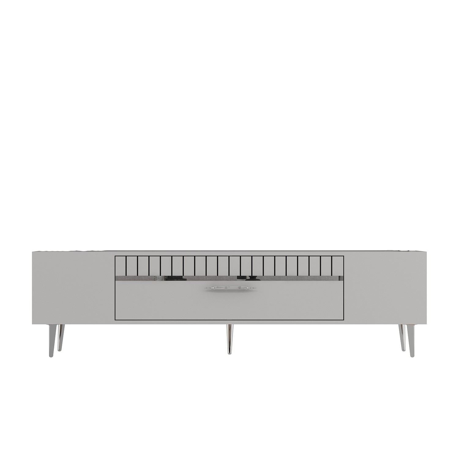 Móvel de TV – 150 cm x 48 cm x 29,6 cm – Branco e Prateado – Painéis de Partículas Revestidos a Melamina