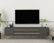 Móvel de TV – 150 cm x 48,2 cm x 35 cm – Antracite e Dourado – Painel de Partículas