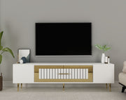 Móvel de TV – 150 cm x 48,2 cm x 29,6 cm – Branco e Dourado – Painéis de Partículas