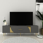 Móvel de TV – 150 cm x 48,2 cm x 29,6 cm – Antracite e Dourado – Painel de partículas com revestimento em melamina
