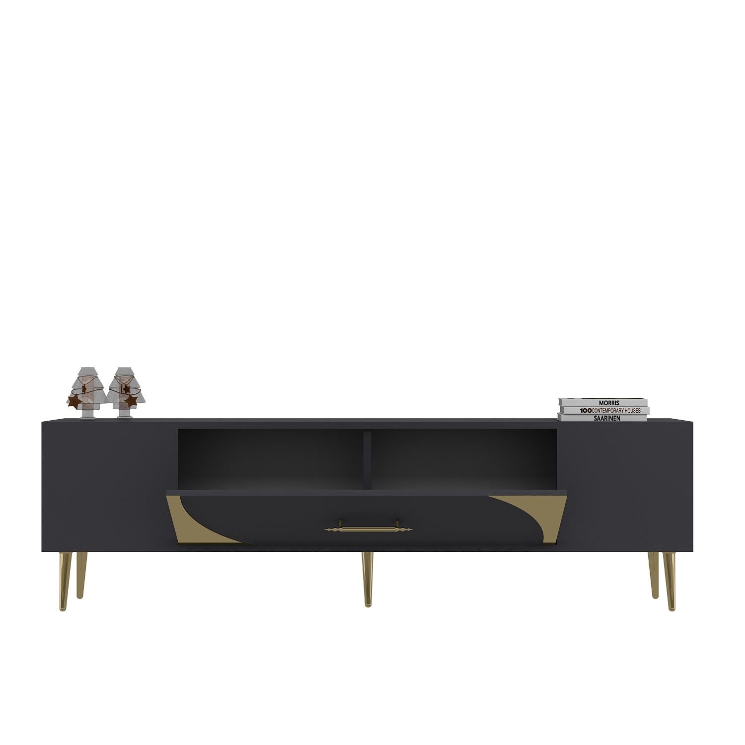 Móvel de TV – 150 cm x 48,2 cm x 29,6 cm – Antracite e Dourado – Painel de partículas com revestimento em melamina