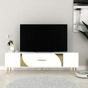 Móvel de TV – 150 cm x 48,2 cm x 29,6 cm – Branco e Dourado – Painel de partículas revestido a melamina