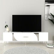 Móvel de TV – 150 cm x 48.2 cm x 29.6 cm – Branco e Prata – Painel de Partículas Revestido a Melamina