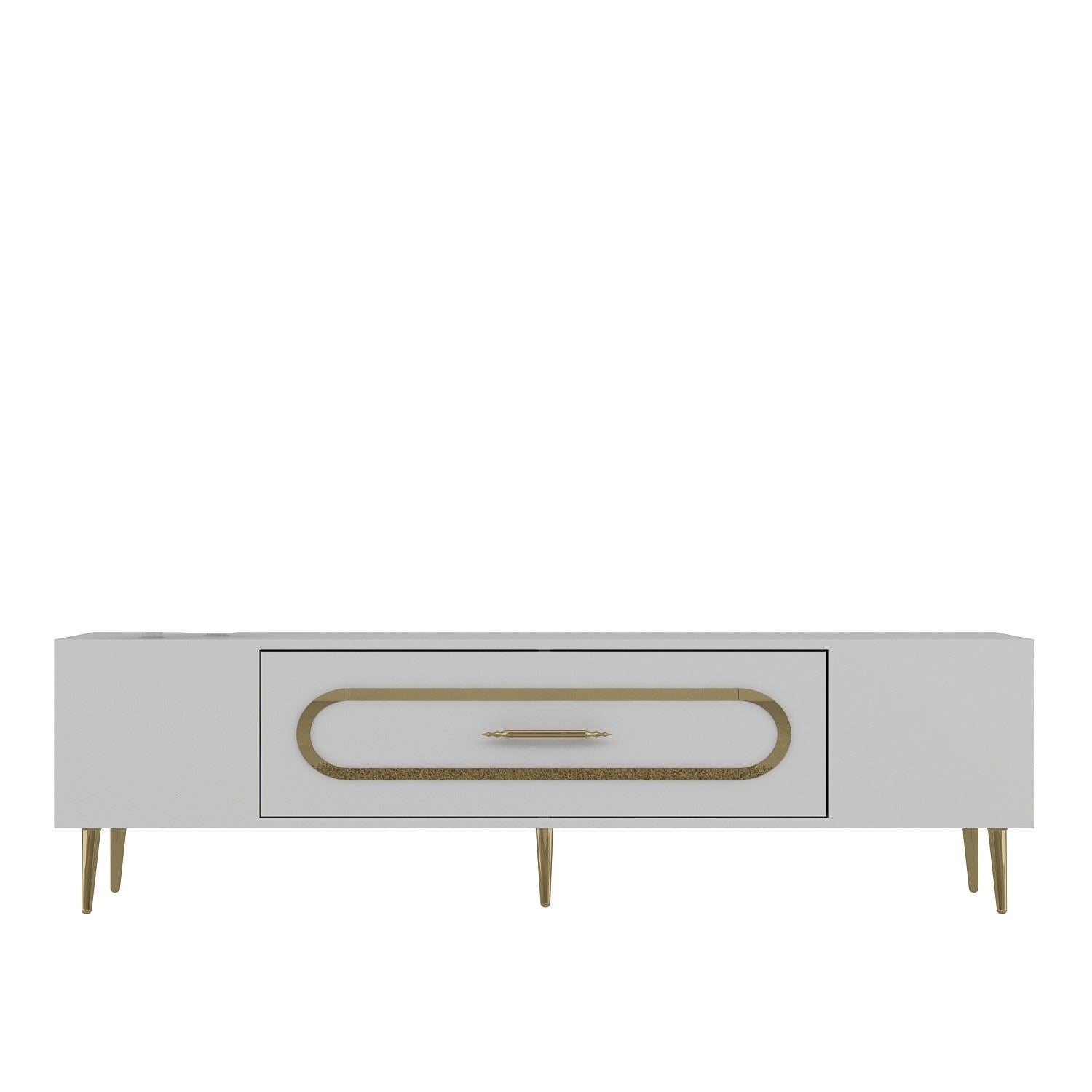 Móvel de TV – 150 cm x 48,2 cm x 29,6 cm – Branco e Dourado – Melamina
