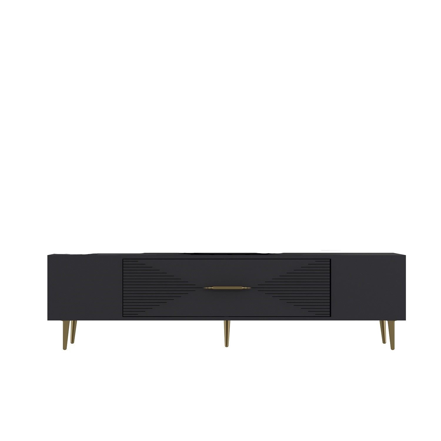 Móvel de TV – 150 cm x 48,2 cm x 29,6 cm – Antracite e Dourado – Painel de Partículas