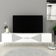 Móvel de TV – 150 cm x 48,2 cm x 29,6 cm – Branco e Prata – Painéis de partículas revestidos a melamina