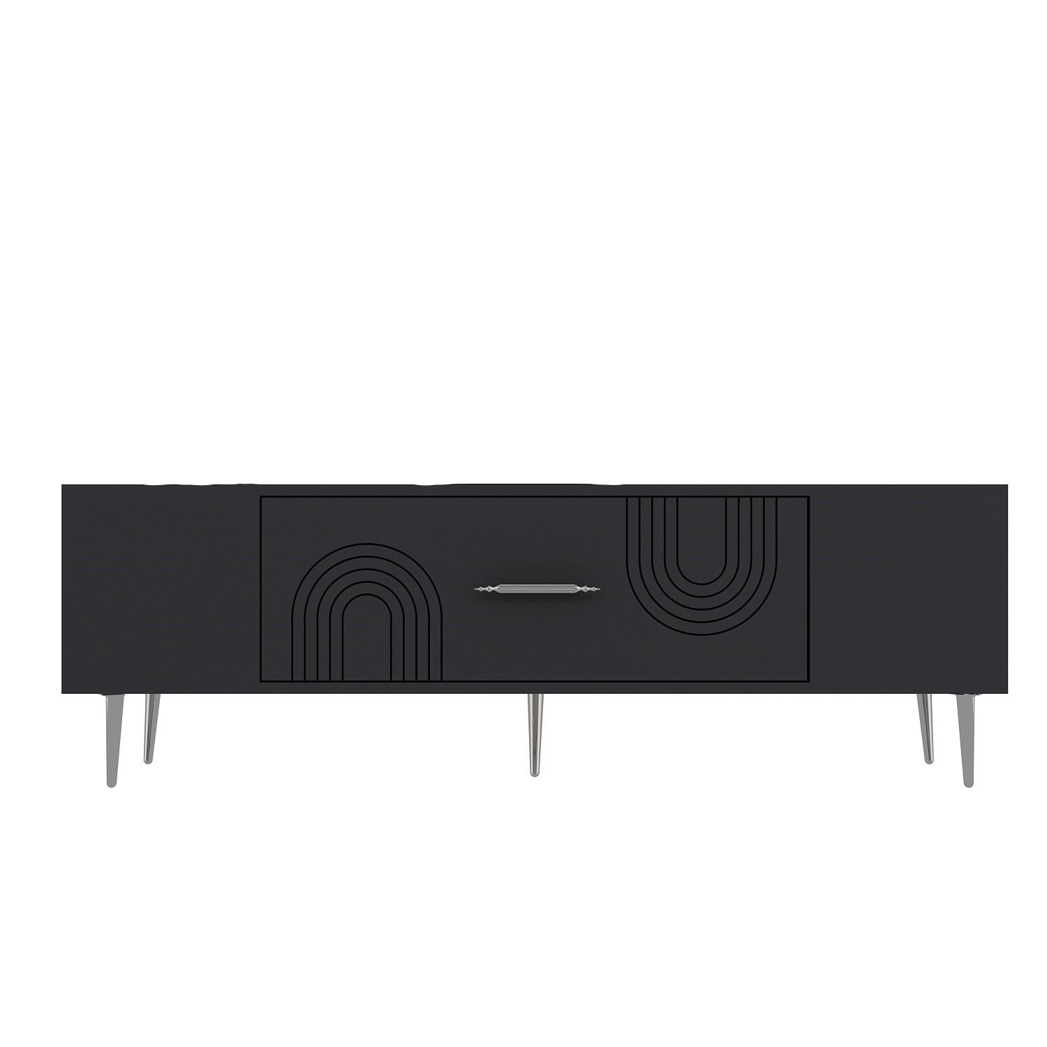 Móvel de TV – 150 cm x 48,2 cm x 29,6 cm – Antracite e Prata – Painel de partículas revestido a melamina