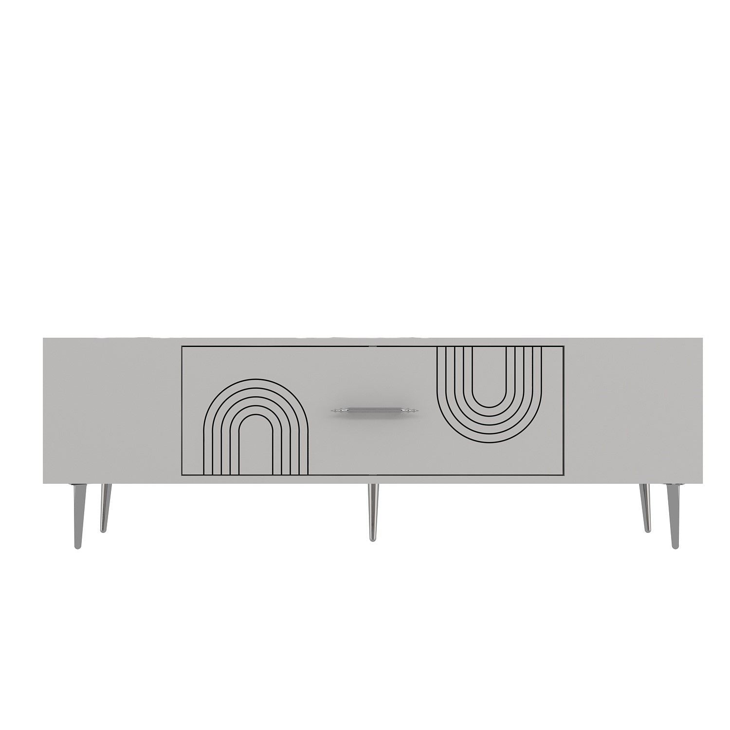 Móvel de TV – 150 cm x 48,2 cm x 29,6 cm – Branco e Prata – Painel de partículas revestido a melamina