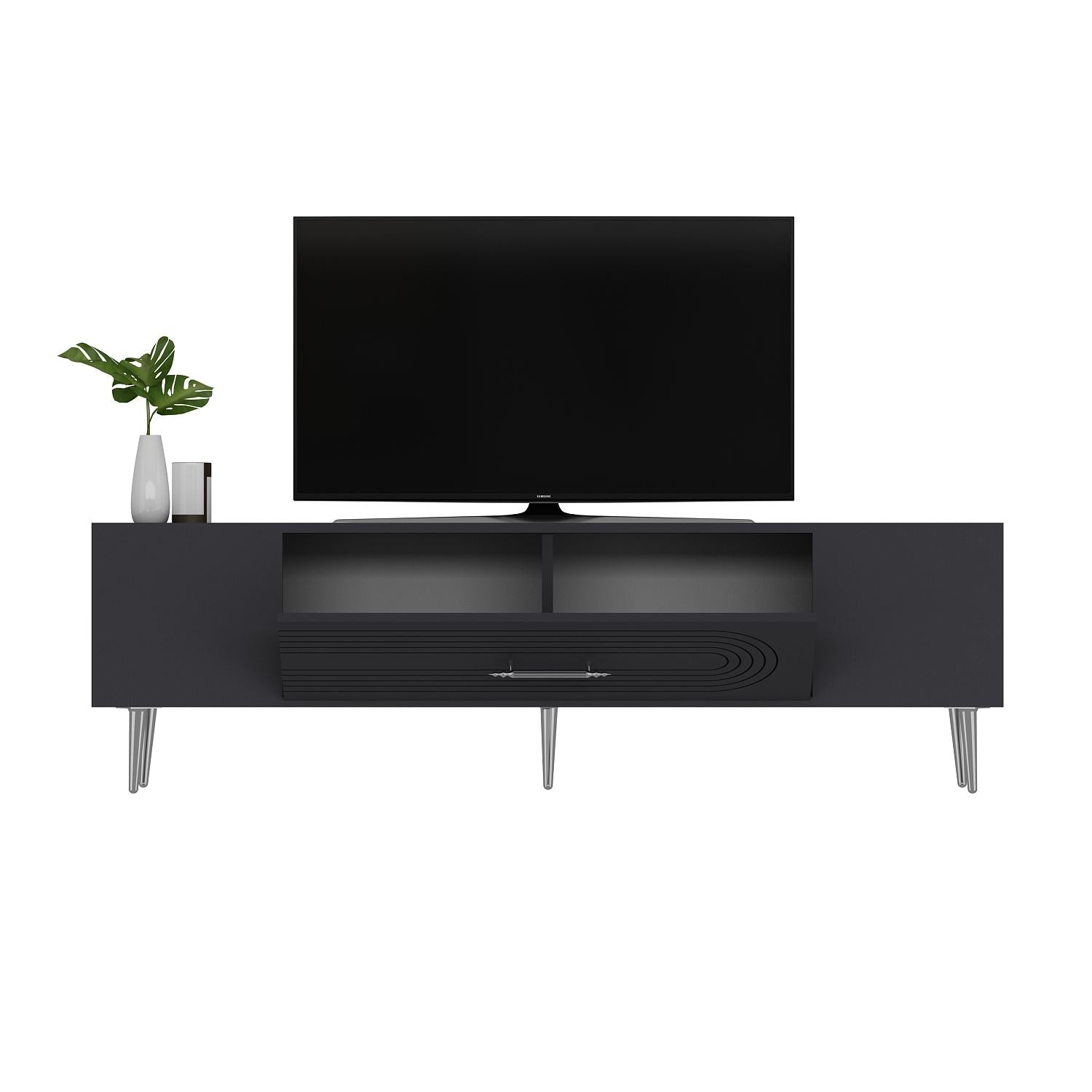 Móvel de TV – 150 cm x 48,2 cm x 29,6 cm – Antracite e Prata – Painéis de Partículas Revestidos a Melamina