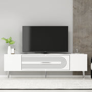 Móvel de TV – 150 cm x 48,2 cm x 29,6 cm – Branco e Prata – Painéis de partículas revestidos a melamina