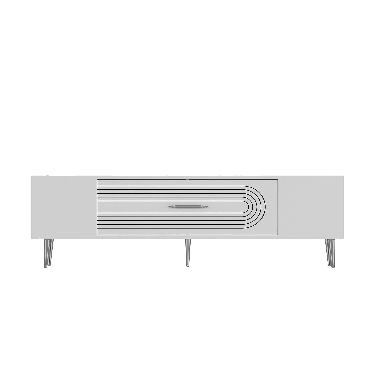 Móvel de TV – 150 cm x 48,2 cm x 29,6 cm – Branco e Prata – Painéis de partículas revestidos a melamina