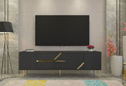 Móvel de TV – 150 cm x 48,2 cm x 29,6 cm – Antracite e Dourado – Painel de partículas com revestimento de melamina