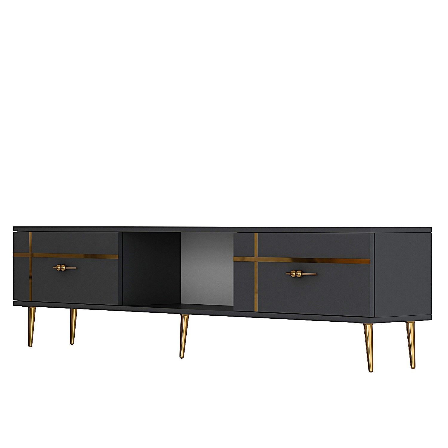 Móvel de TV – 150cm – Antracite e Ouro – MDF