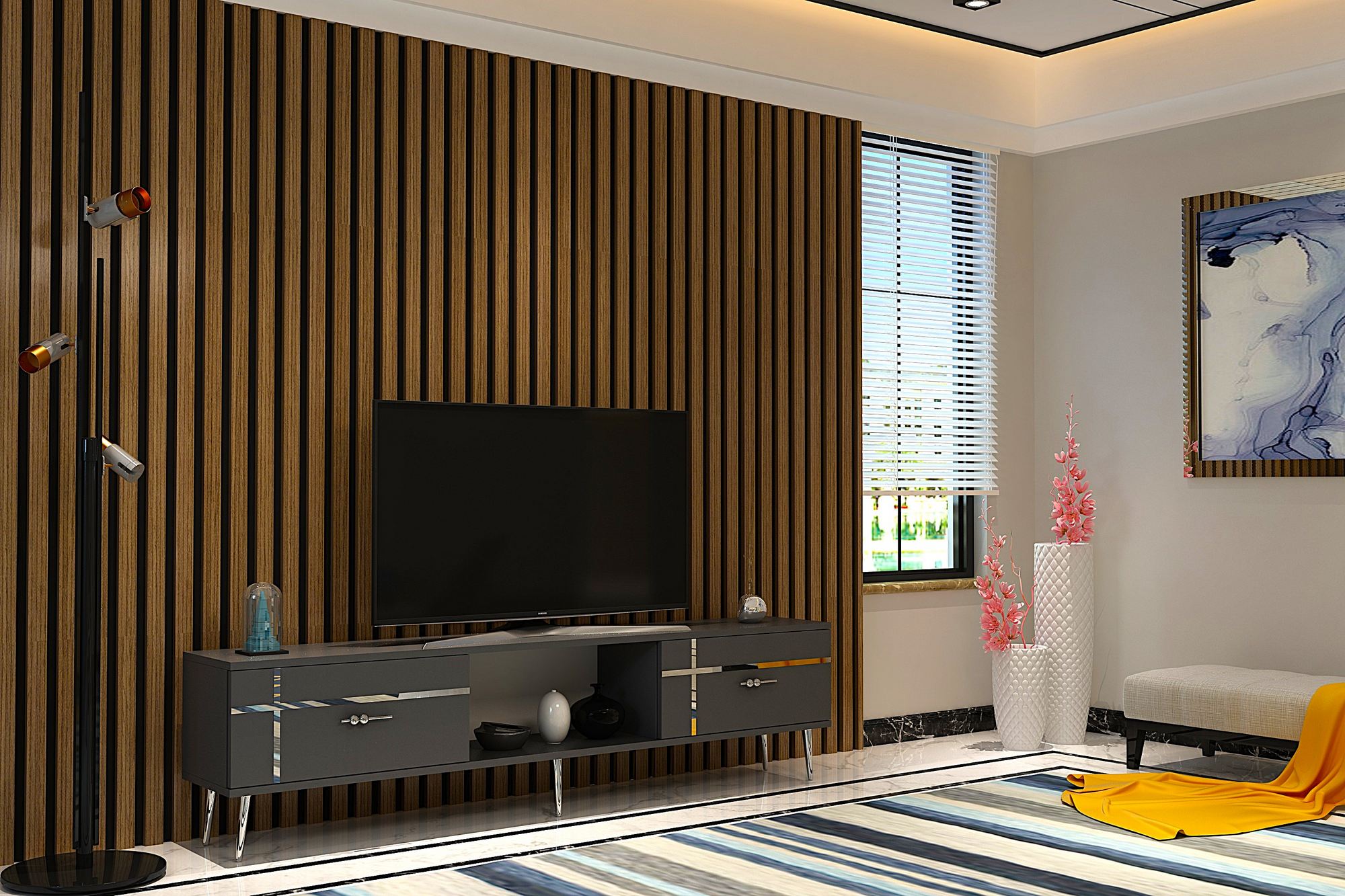 Móvel de TV – 150 cm x 40,6 cm x 29,6 cm – Antracite e Prata – Aglomerado
