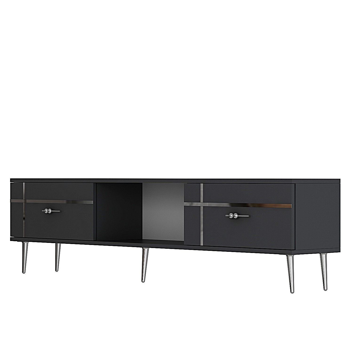 Móvel de TV – 150 cm x 40,6 cm x 29,6 cm – Antracite e Prata – Aglomerado