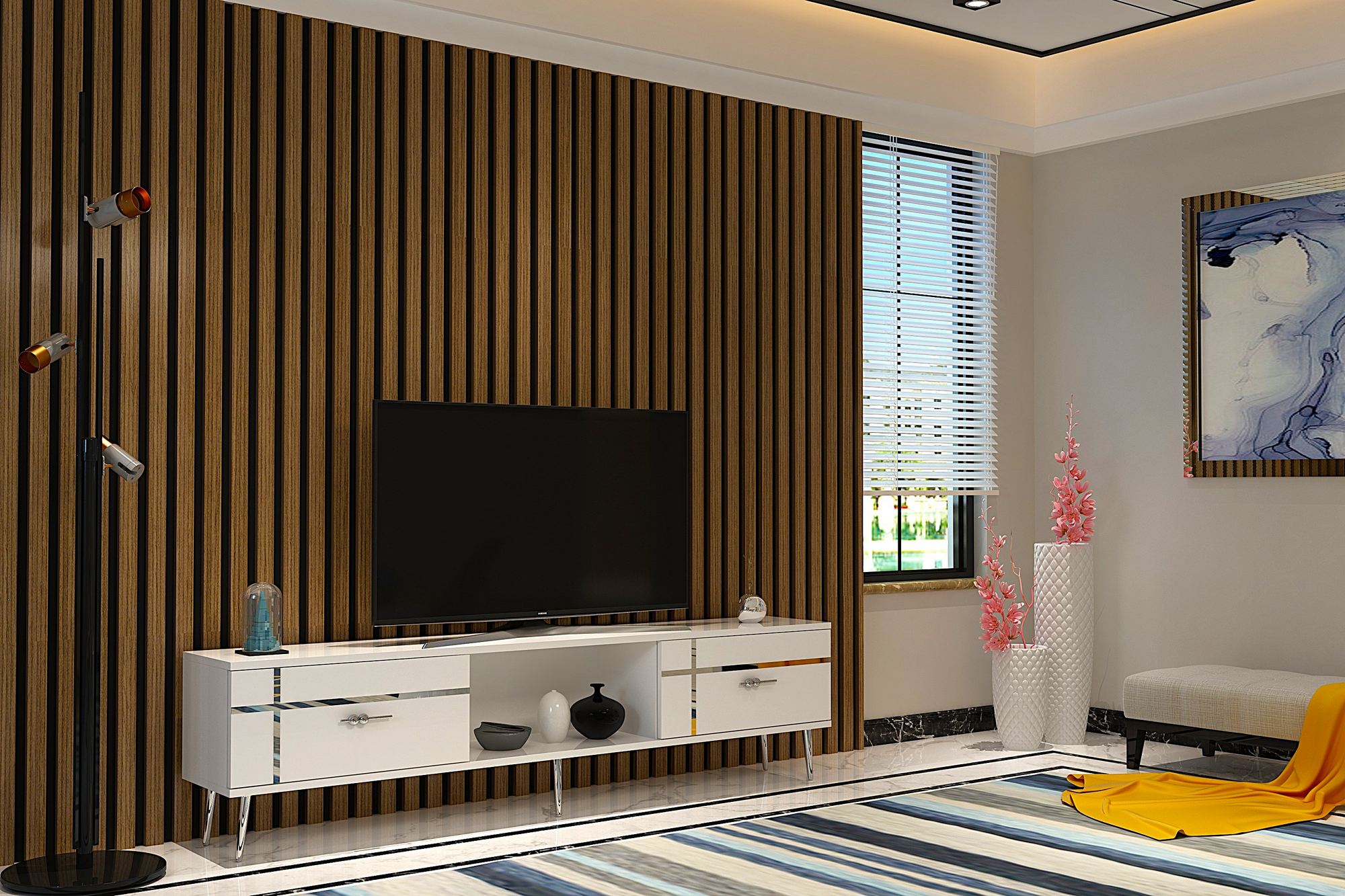 Móvel de TV – 150cm – Branco e Prata – Painel de partículas