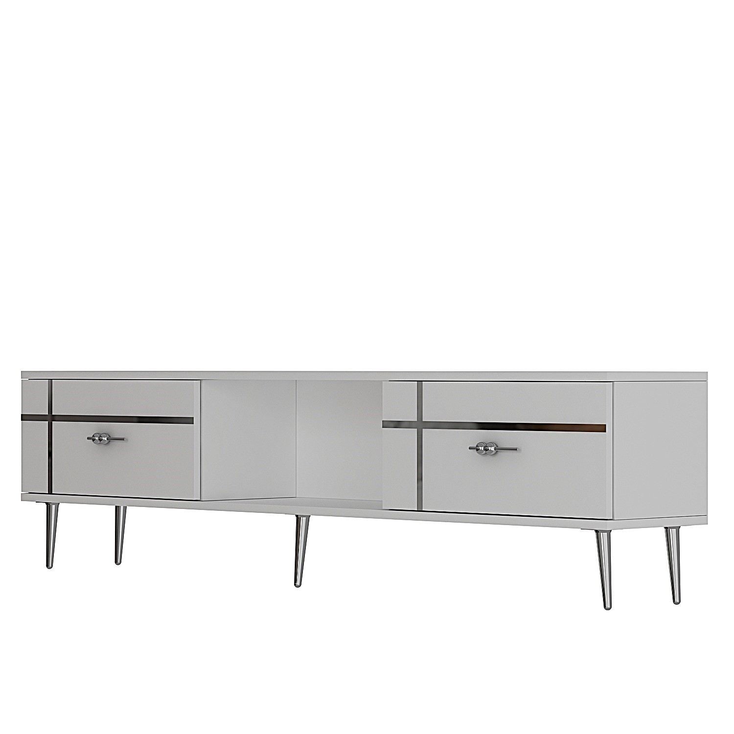 Móvel de TV – 150cm – Branco e Prata – Painel de partículas