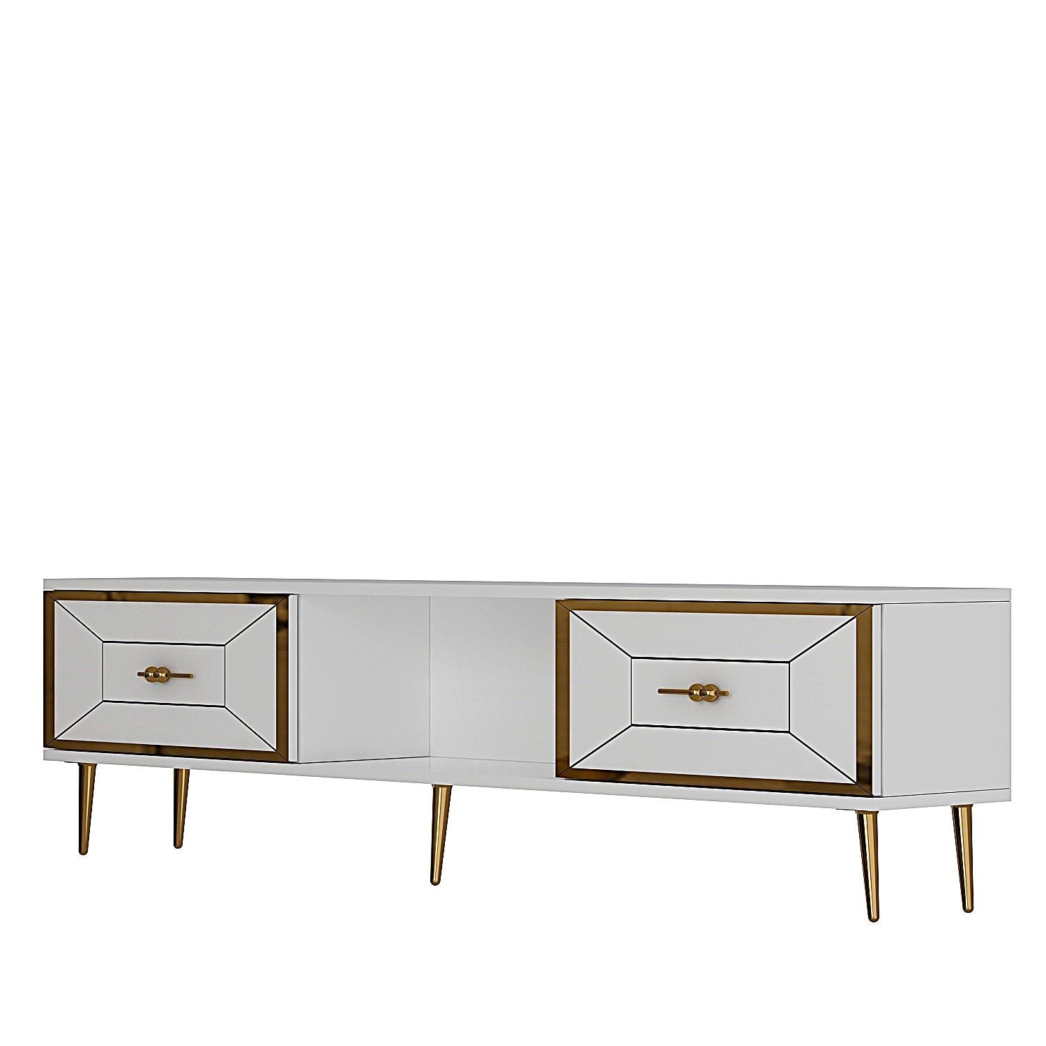 Móvel de TV – 150cm – Branco e Dourado – Aglomerado