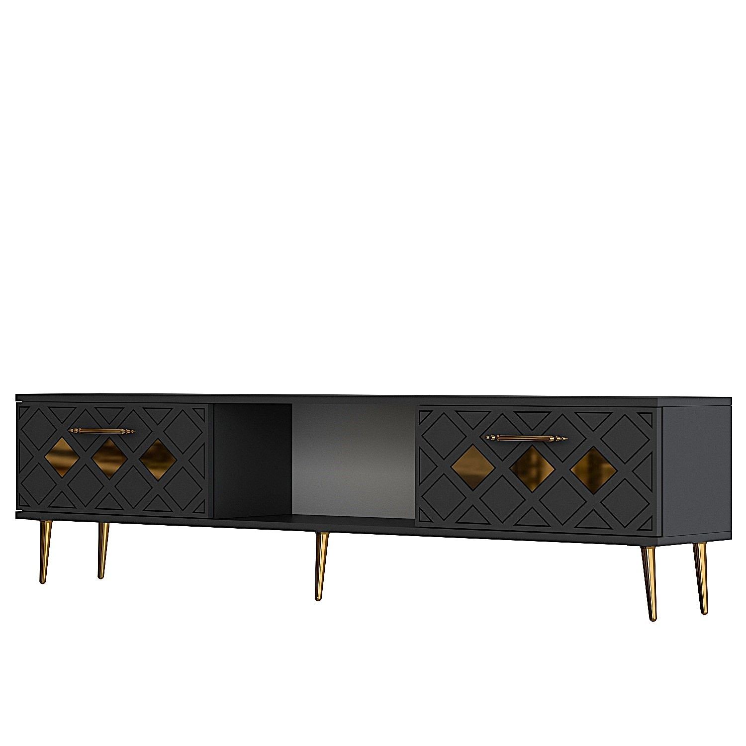 Móvel de TV – 150cm – Antracite e Ouro – MDF