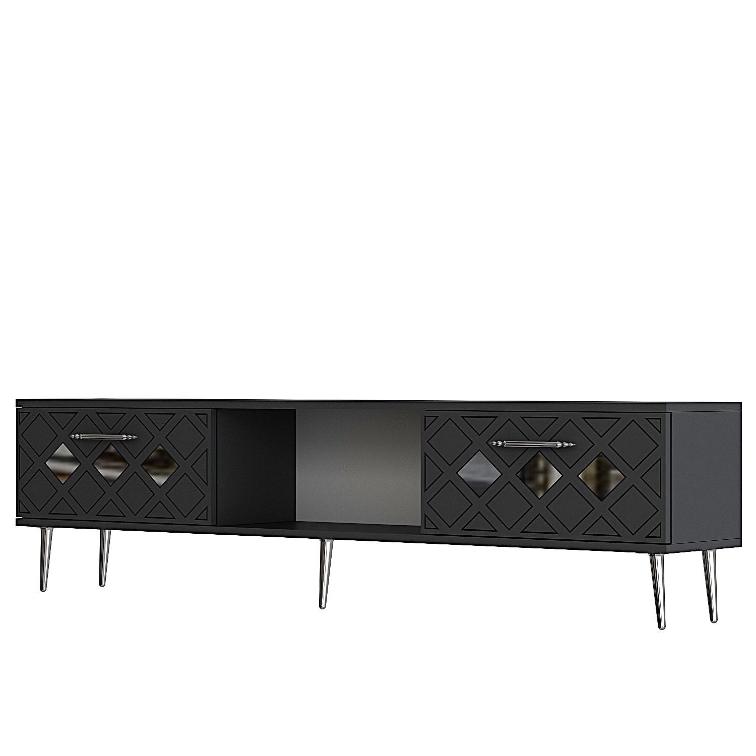 Móvel de TV – 150 cm x 40,6 cm x 29,6 cm – Antracite e Prata – Aglomerado revestido de melamina