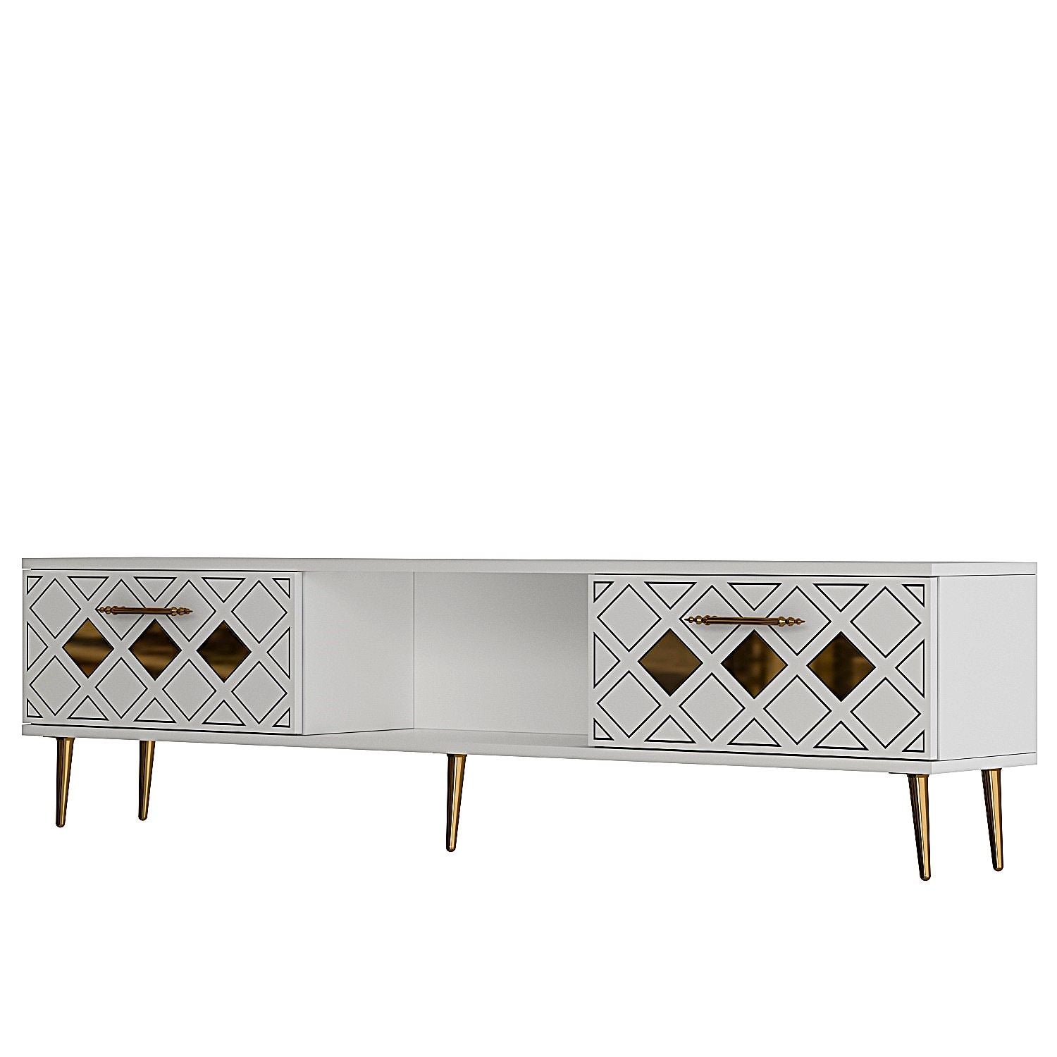 Móvel de TV – 150cm – Branco e Dourado – Aglomerado