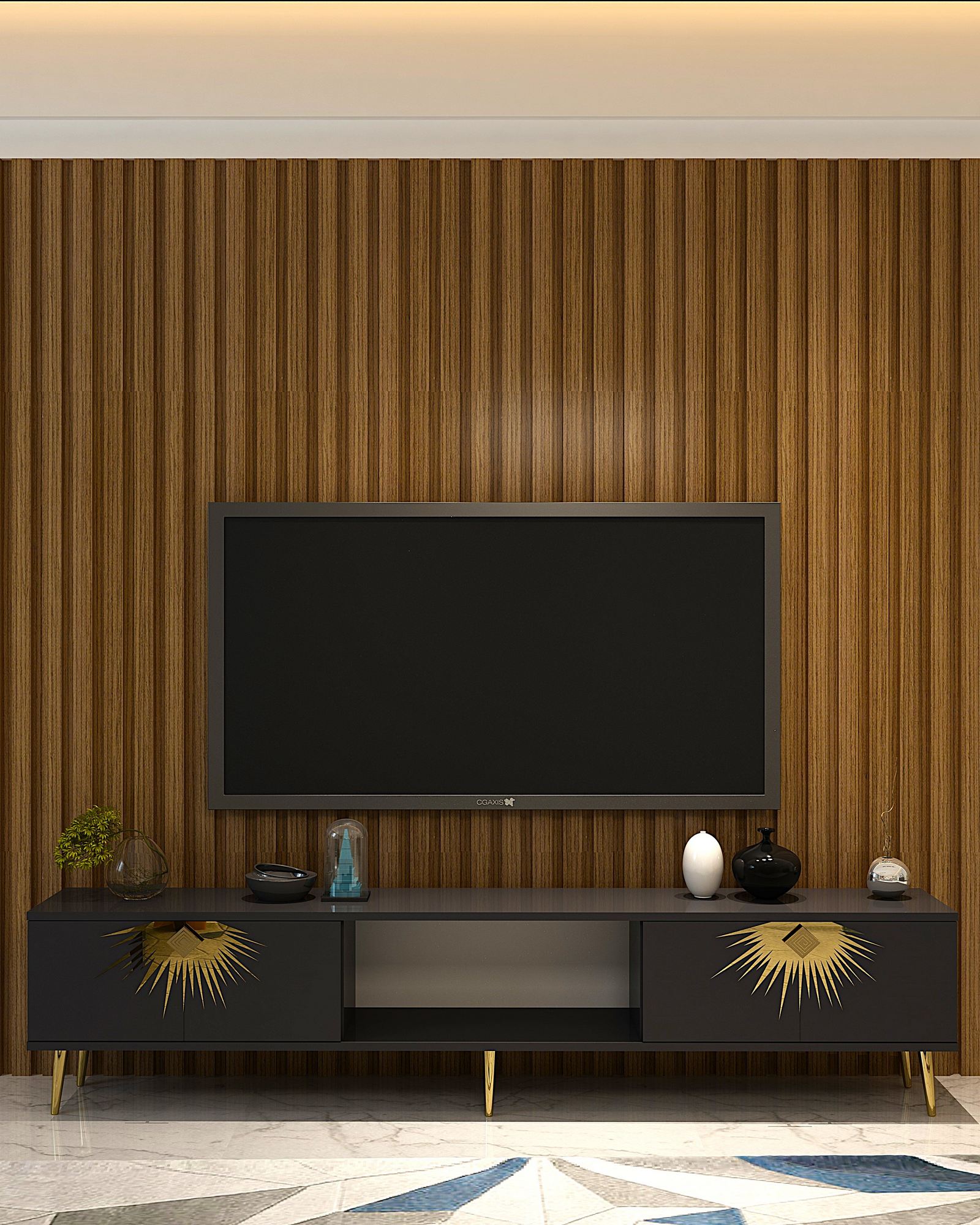 Móvel de TV – 150cm – Antracite e Ouro – MDF