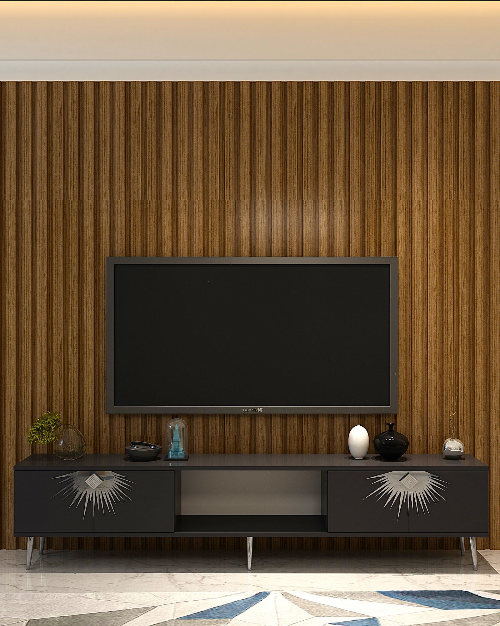 Móvel de TV – 150 cm x 40,6 cm x 29,6 cm – Antracite e Prata – Aglomerado