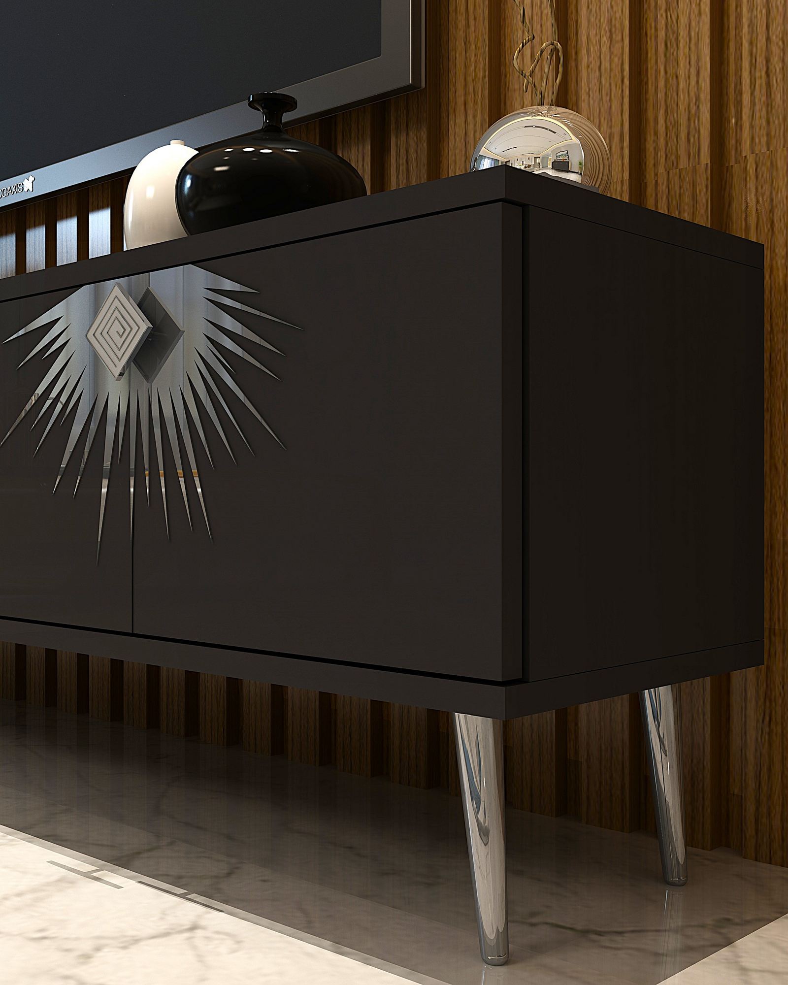 Móvel de TV – 150 cm x 40,6 cm x 29,6 cm – Antracite e Prata – Aglomerado