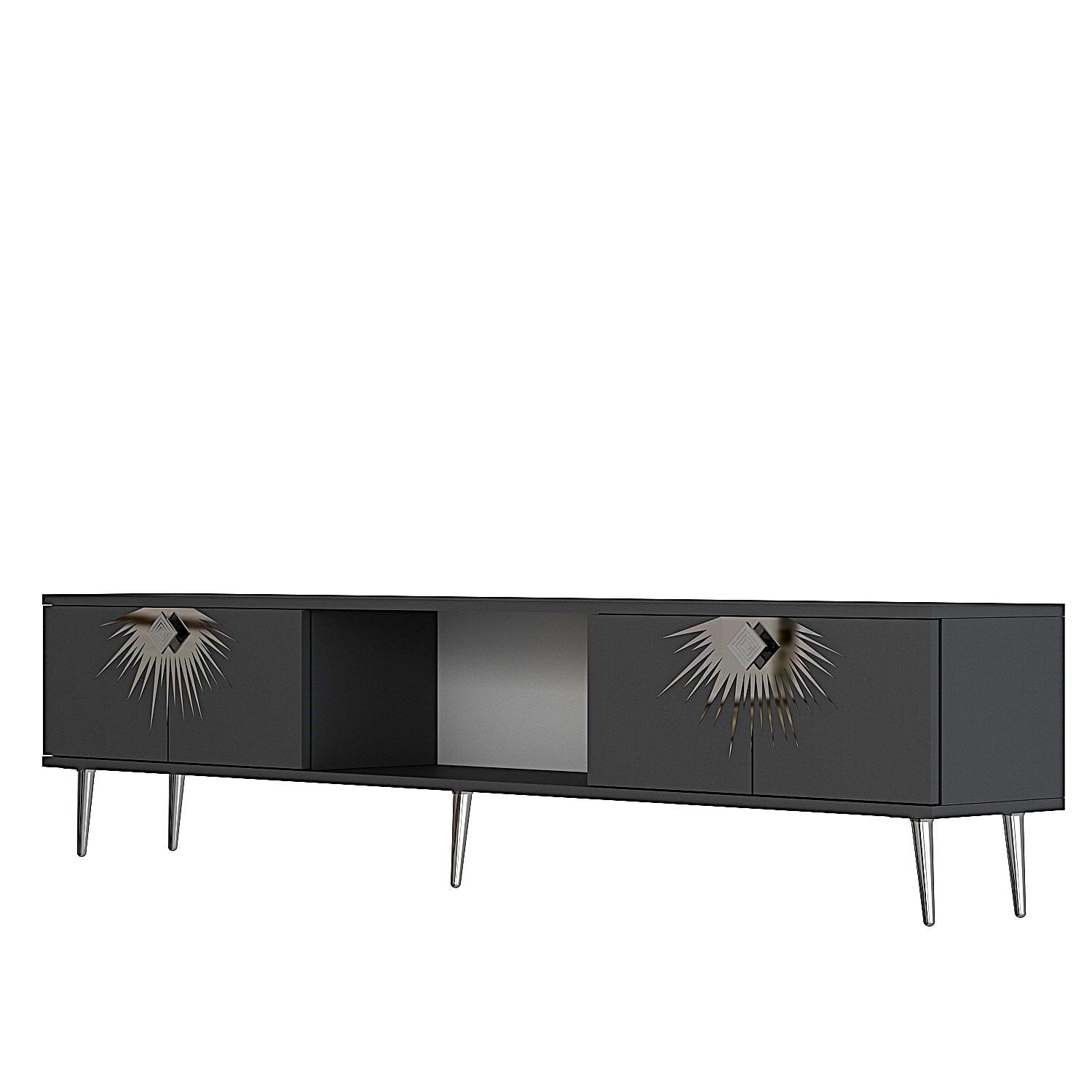 Móvel de TV – 150 cm x 40,6 cm x 29,6 cm – Antracite e Prata – Aglomerado