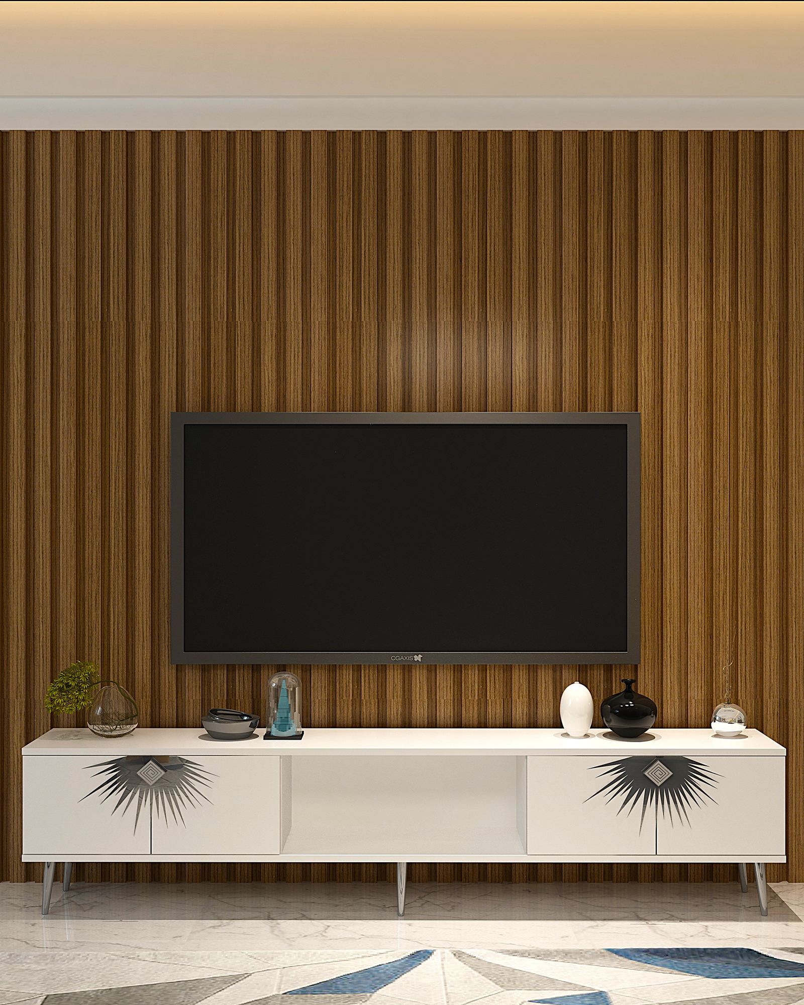 Móvel de TV – 150cm – Branco e Prata – Painel de partículas revestido de melamina