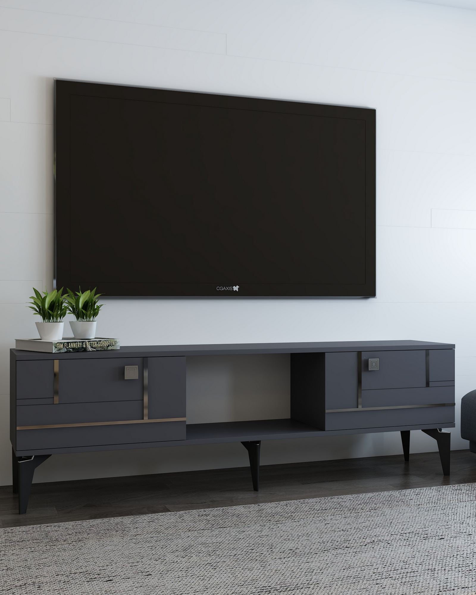 Móvel de TV – 150 cm x 44,6 cm x 29,6 cm – Antracite e Prata – MDF