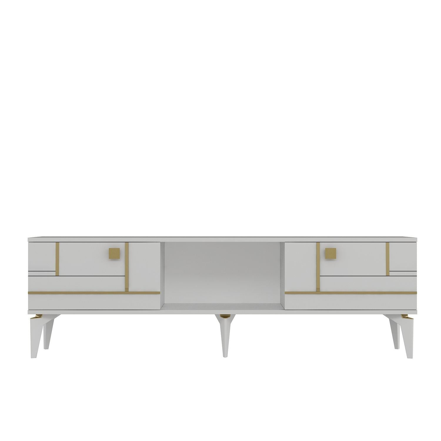 Móvel de TV – 150cm – Branco e Dourado – MDF