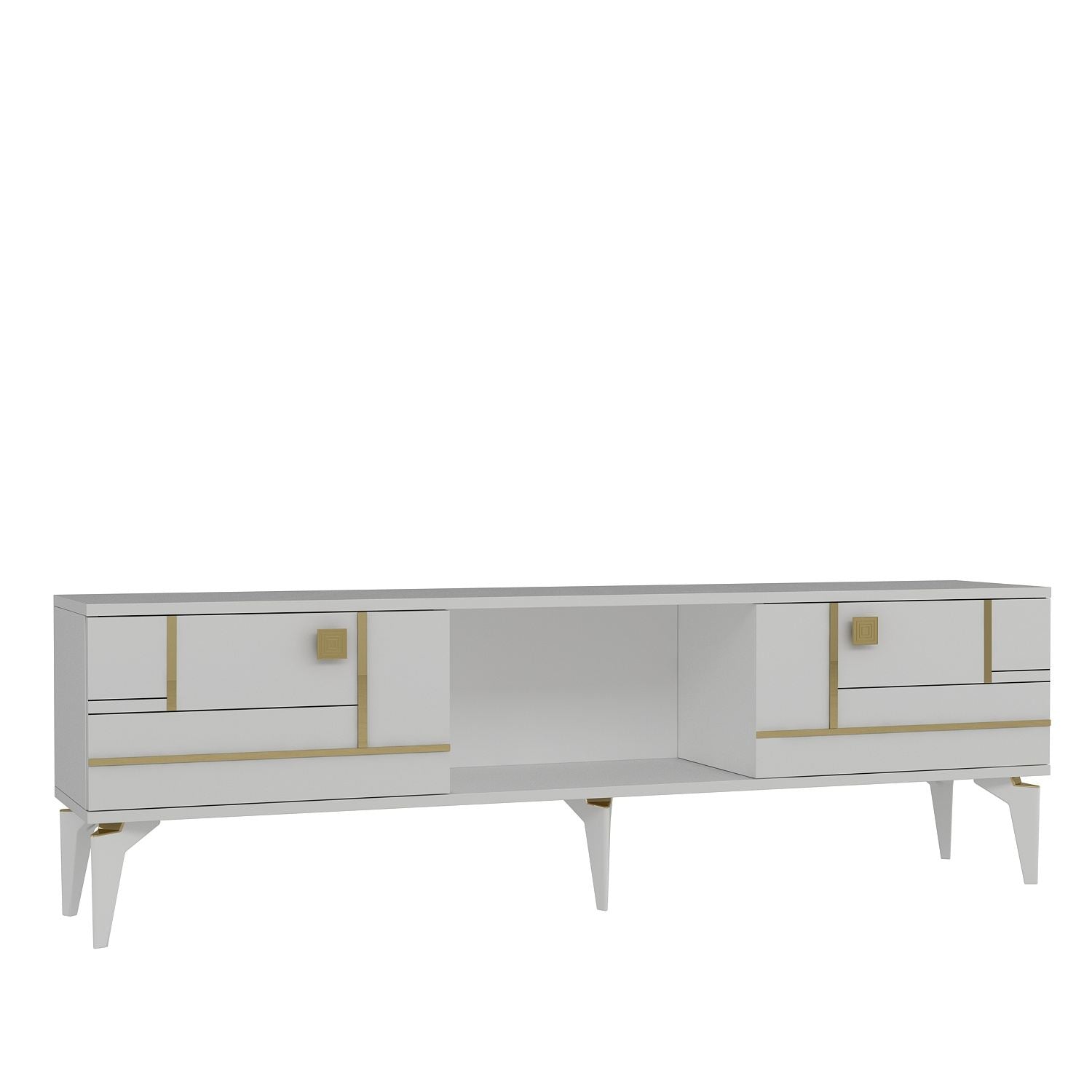 Móvel de TV – 150cm – Branco e Dourado – MDF