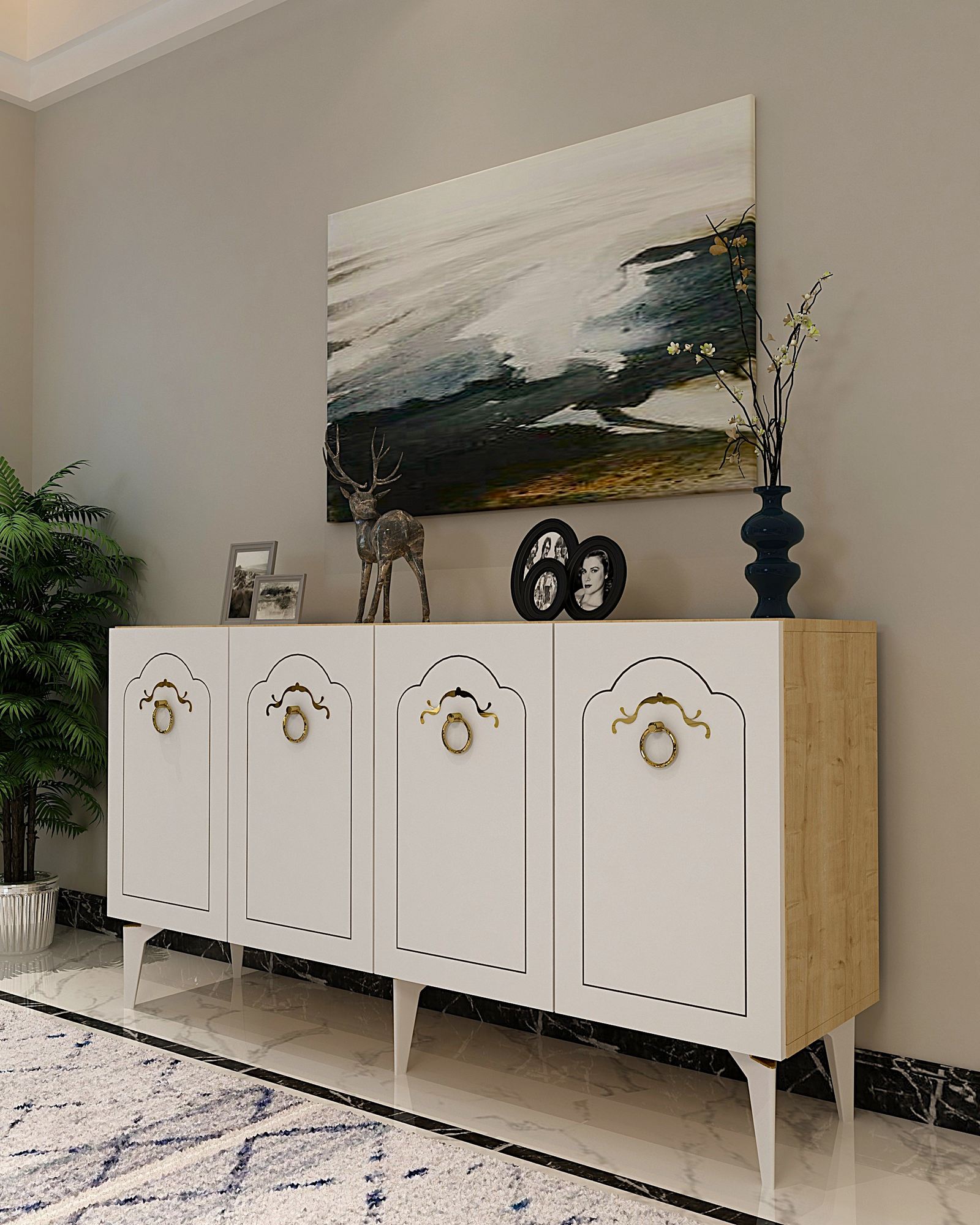 Aparador – 150cm – Carvalho Safira e Branco – Aglomerado