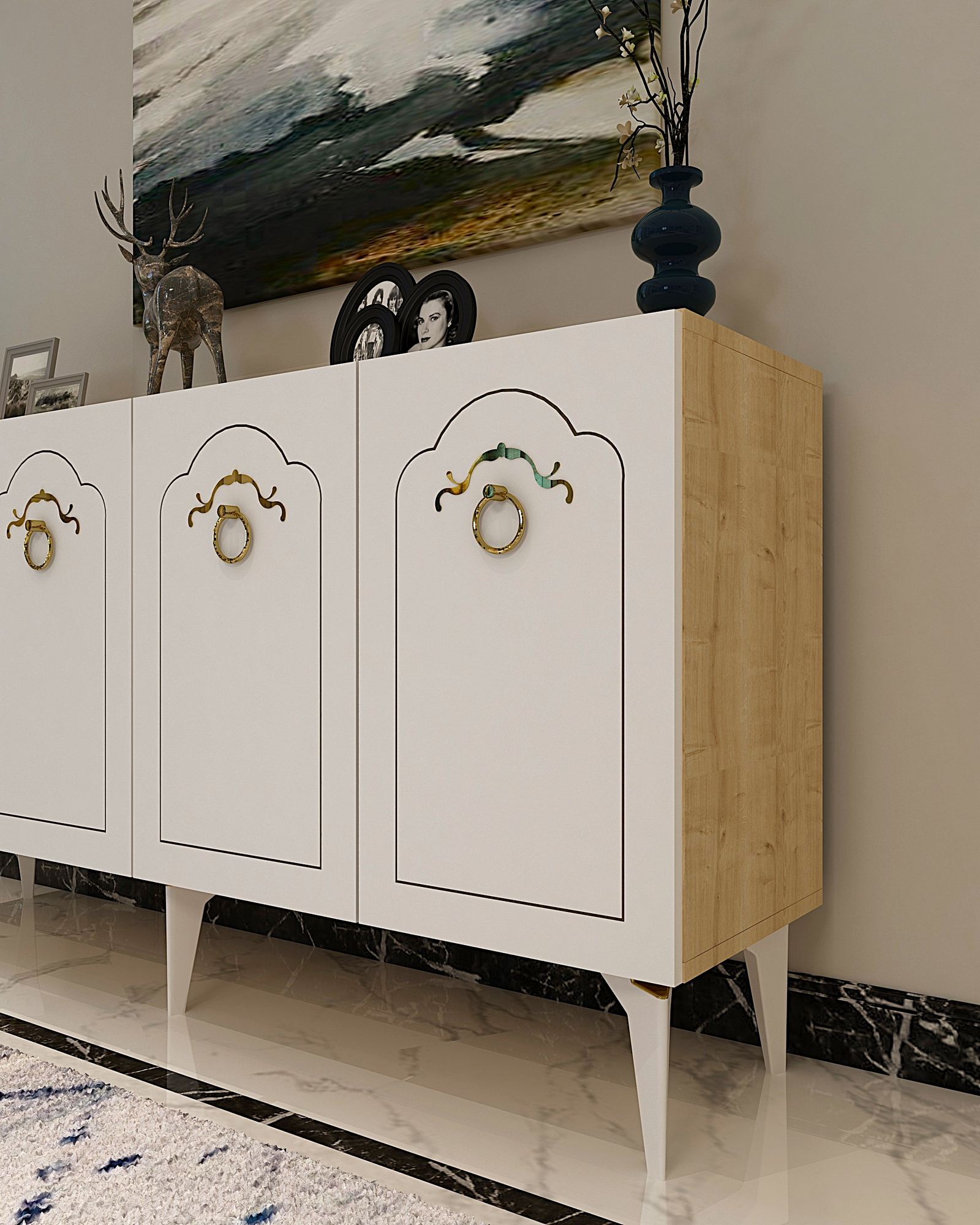 Aparador – 150cm – Carvalho Safira e Branco – Aglomerado