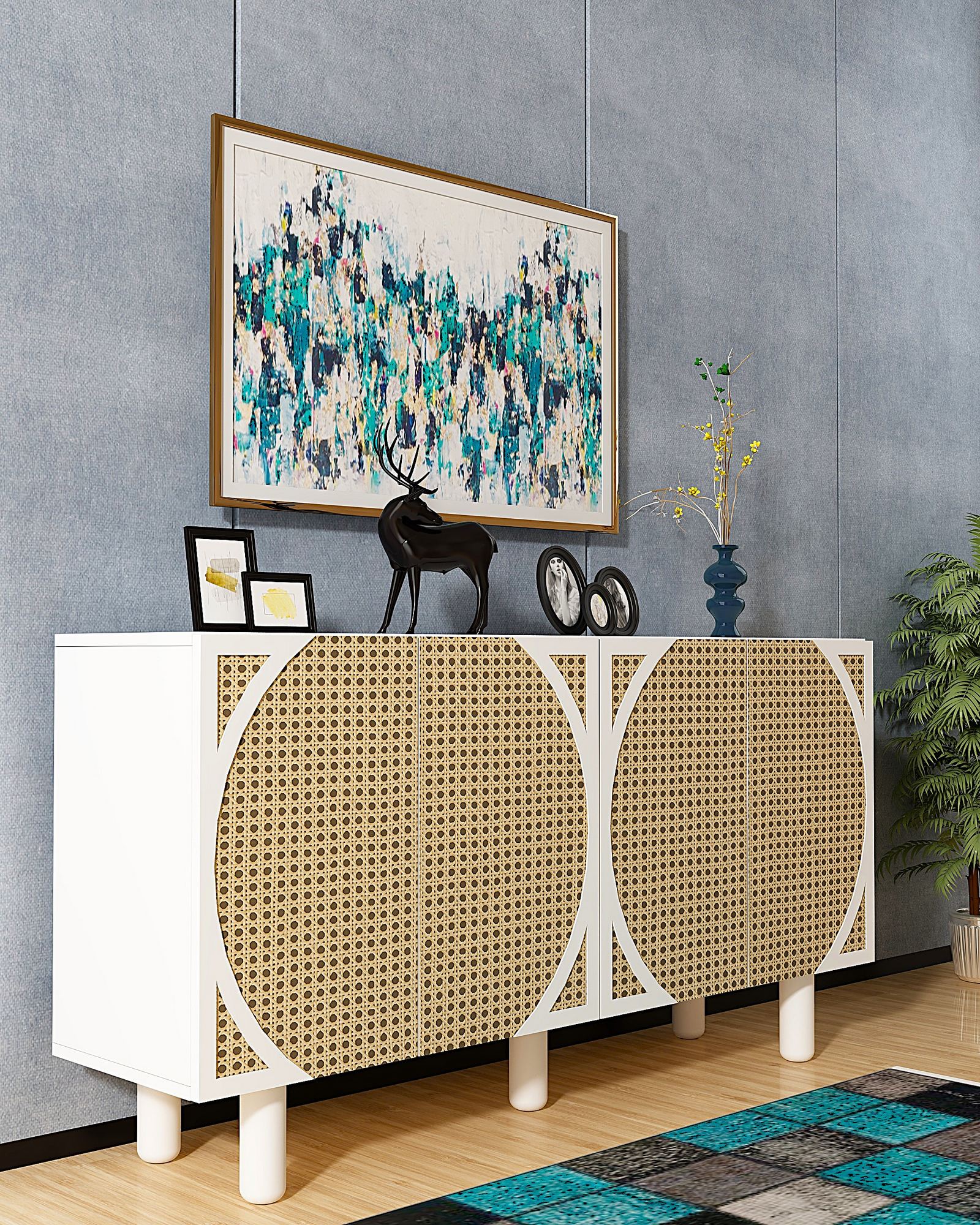 Aparador revestido de melamina – 150 cm x 75 cm – Branco e Hazeran