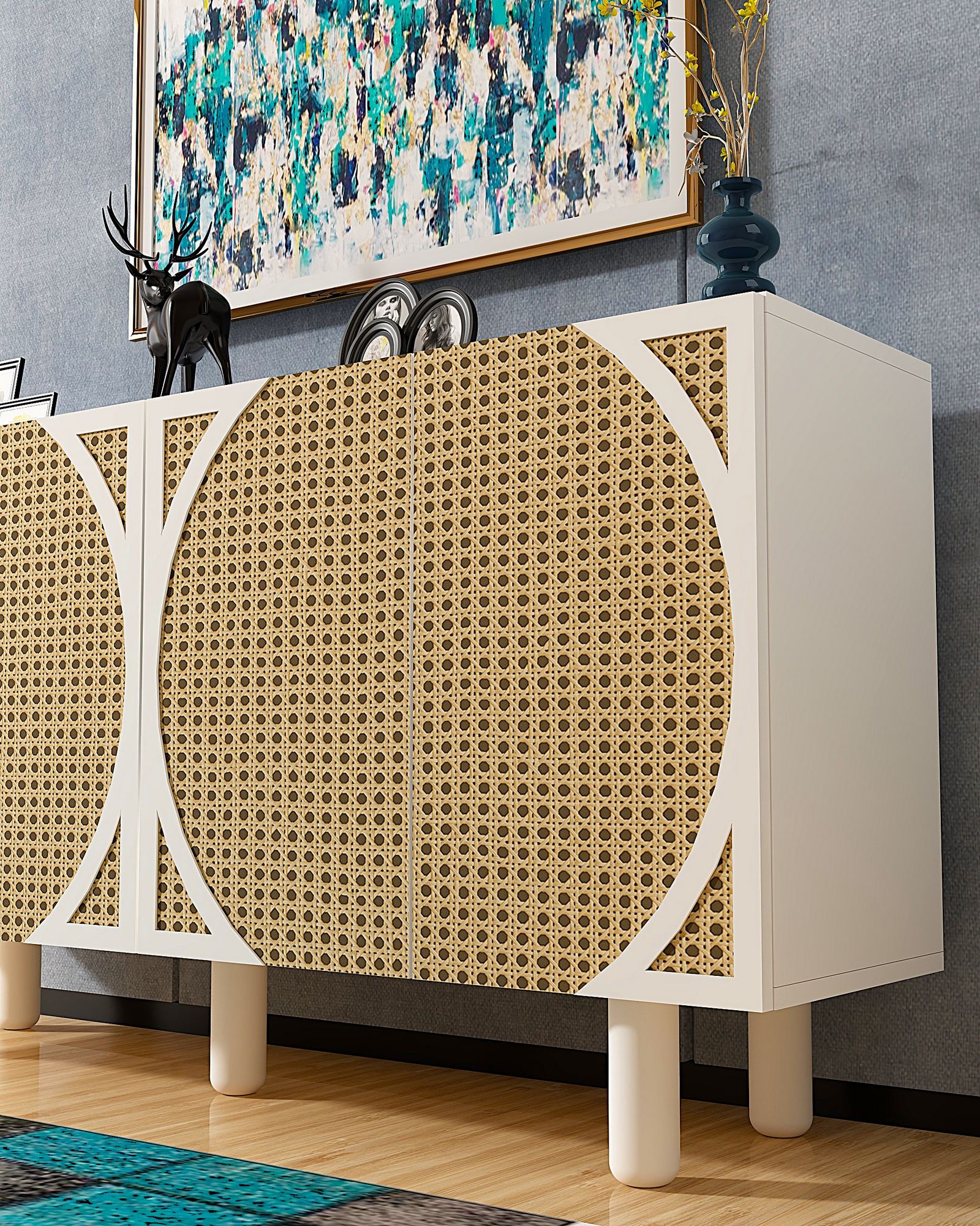 Aparador revestido de melamina – 150 cm x 75 cm – Branco e Hazeran