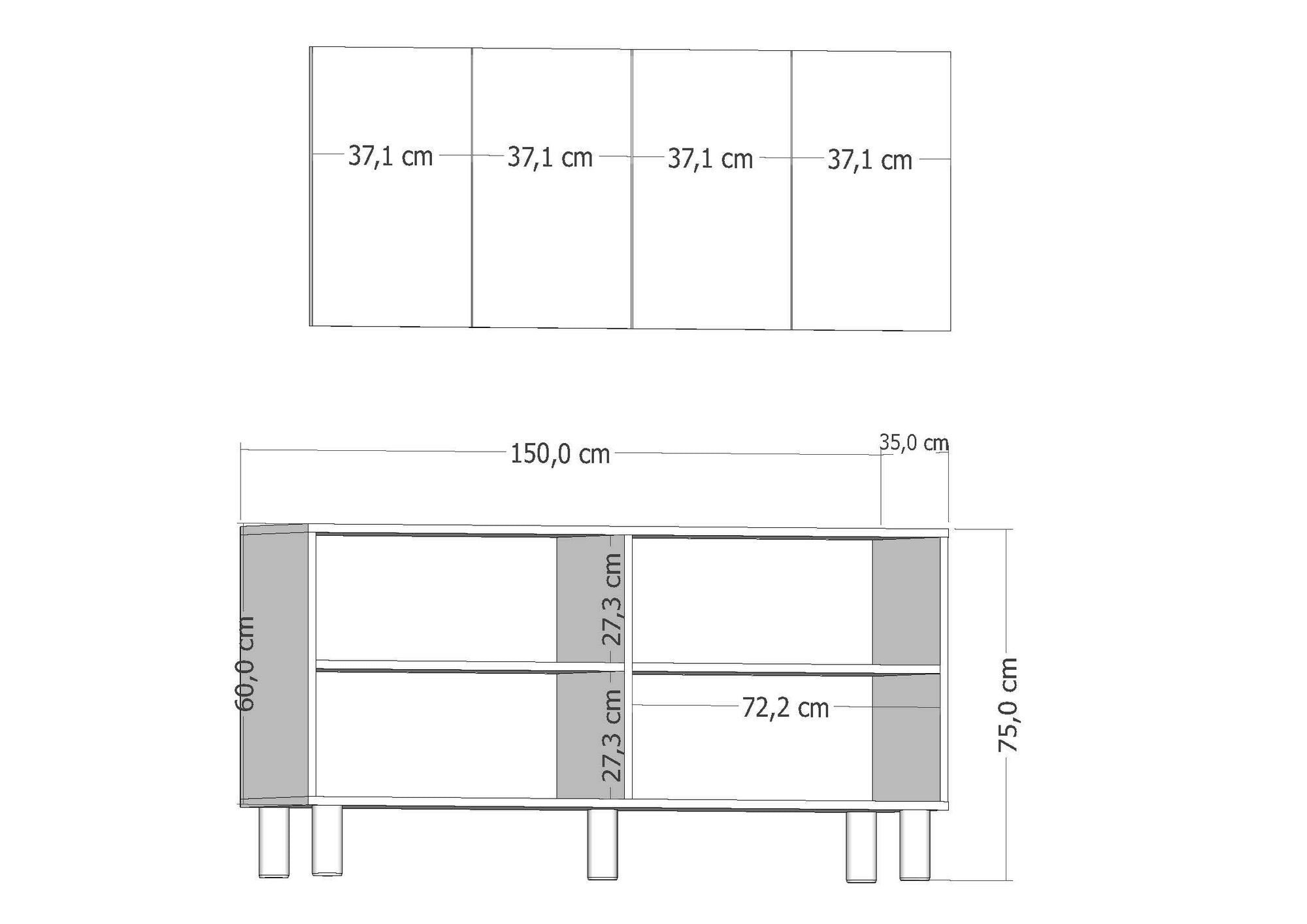 Aparador revestido de melamina – 150 cm x 75 cm – Branco e Hazeran