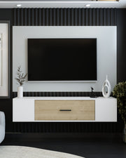 Móvel de TV – 150 cm x 33,2 cm – Branco e Carvalho Safira – MDF
