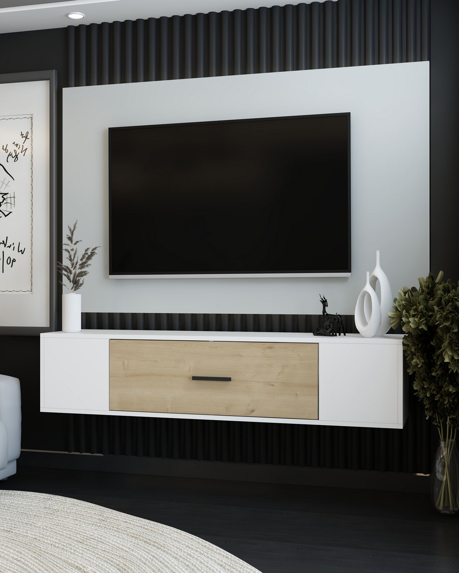 Móvel de TV – 150 cm x 33,2 cm – Branco e Carvalho Safira – MDF