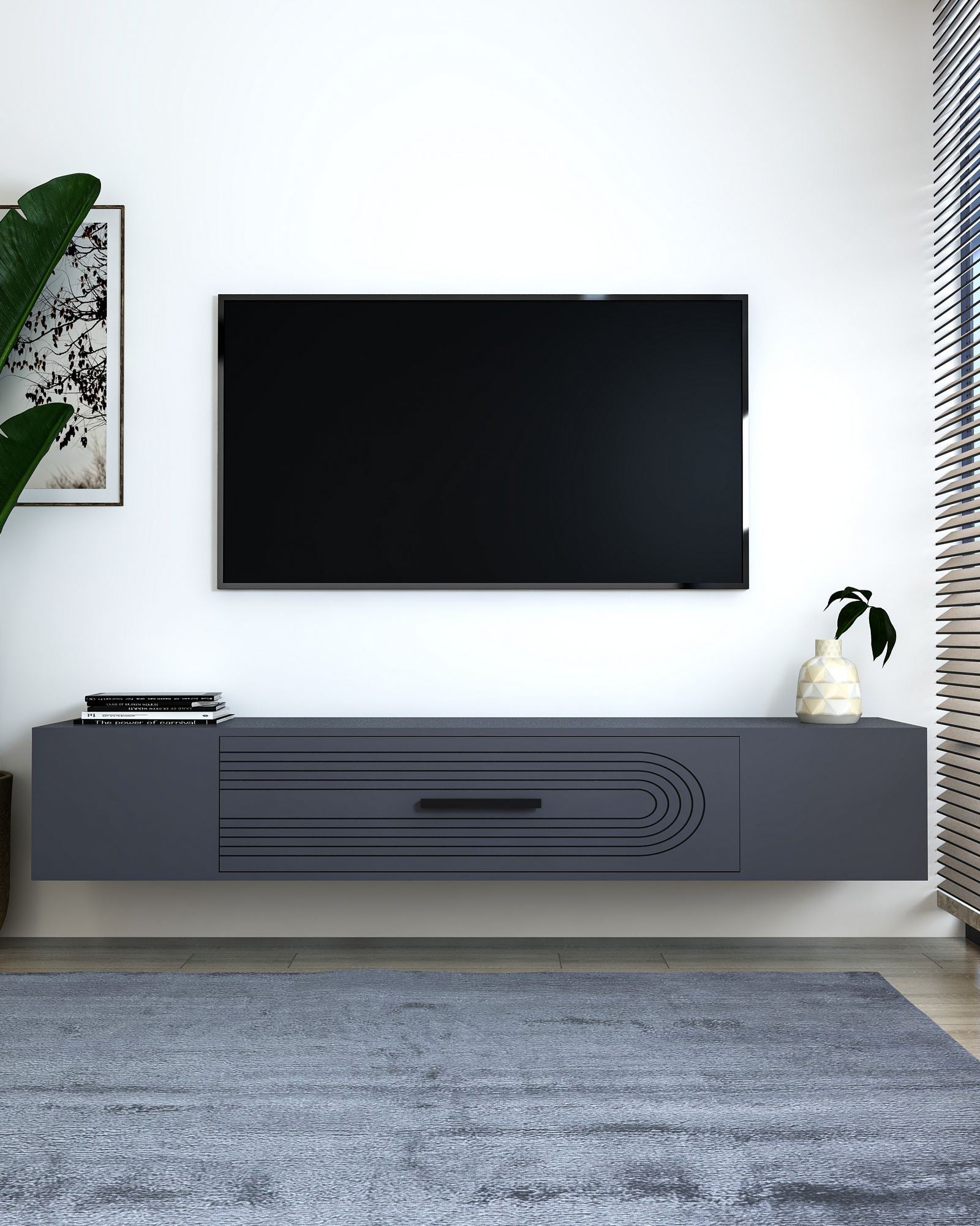 Móvel de TV – 150 cm x 33,2 cm x 29,6 cm – Antracite – MDF revestido de melamina