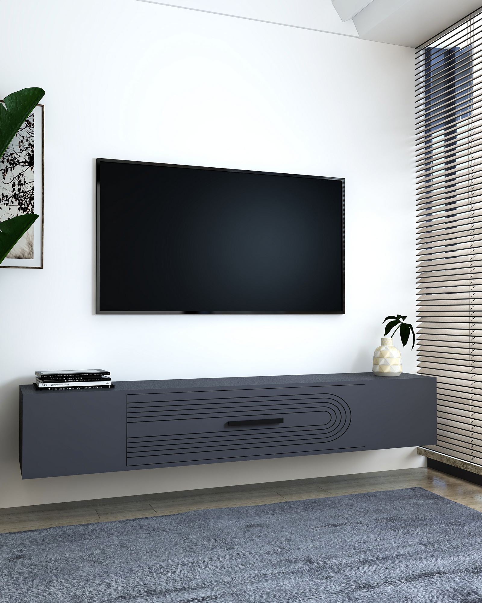 Móvel de TV – 150 cm x 33,2 cm x 29,6 cm – Antracite – MDF revestido de melamina