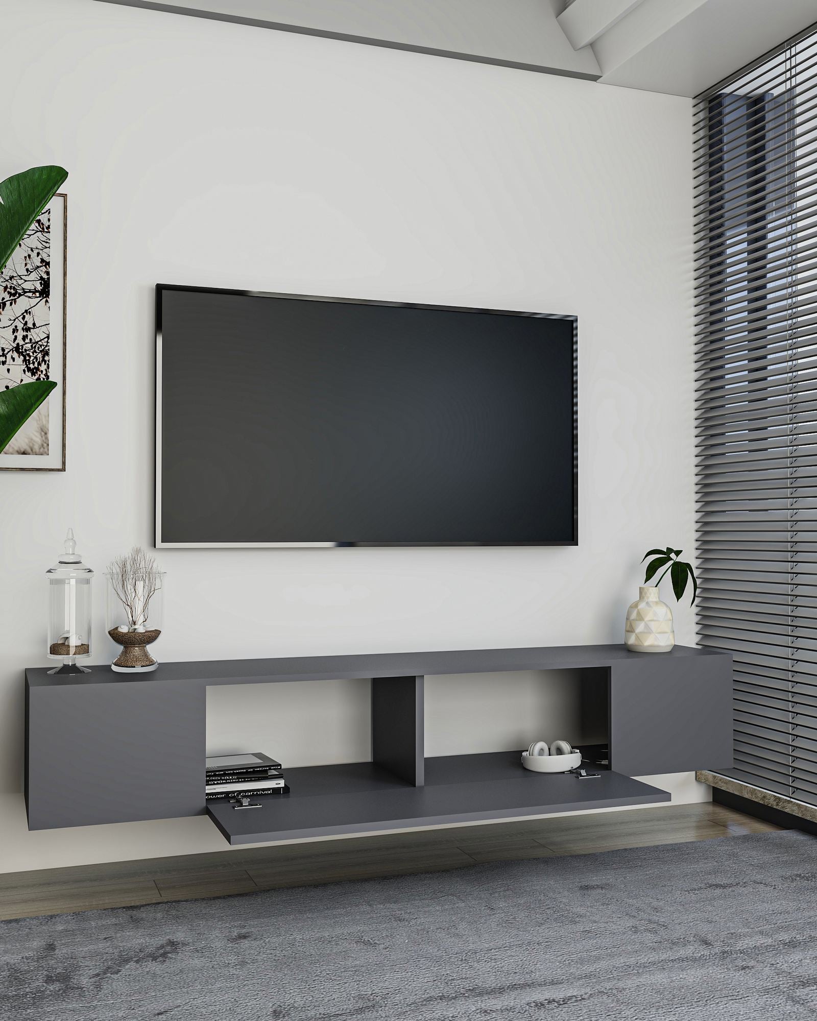 Móvel de TV – 150 cm x 33,2 cm x 29,6 cm – Antracite – MDF revestido de melamina