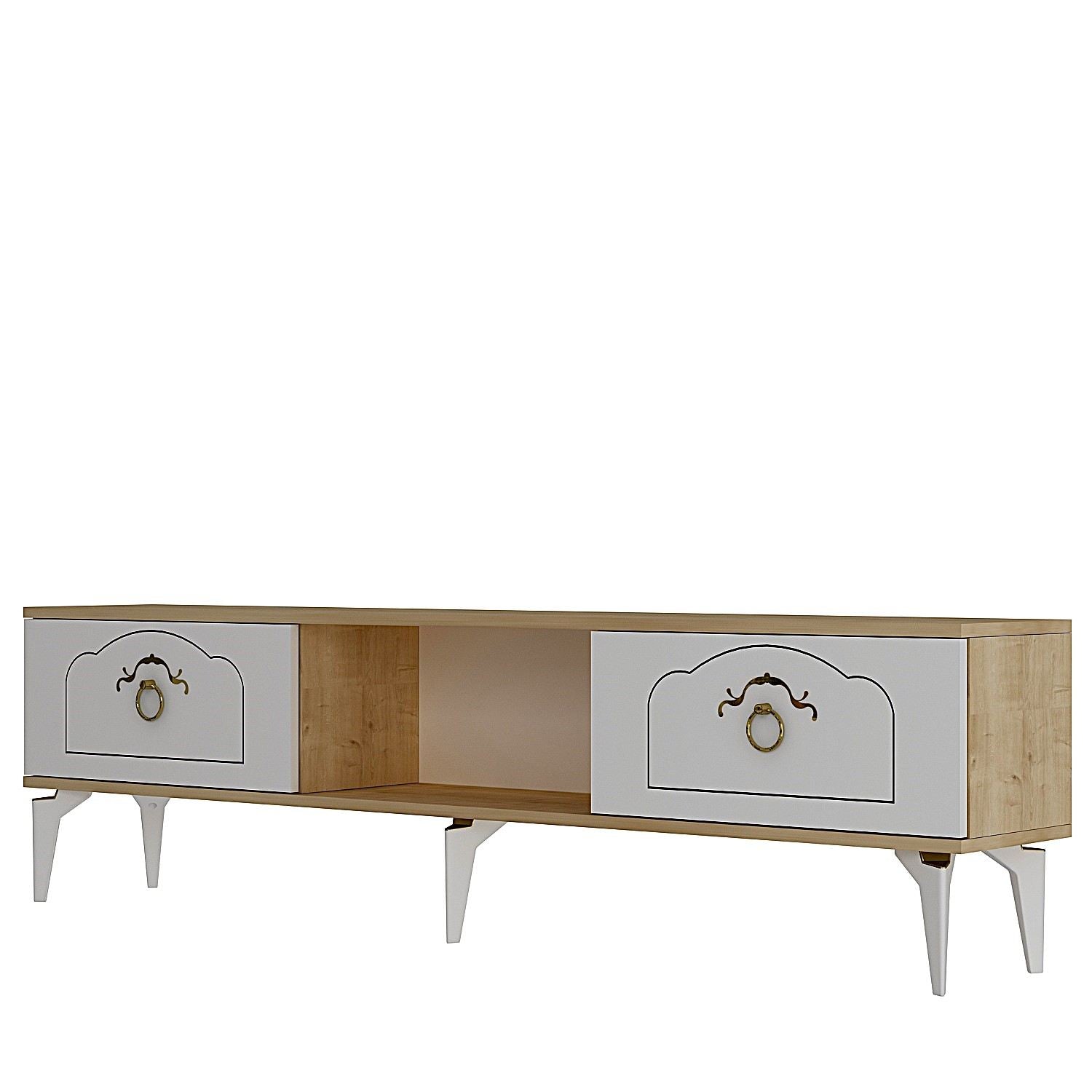 Móvel de TV – 150 cm – Carvalho Safira e Branco – MDF