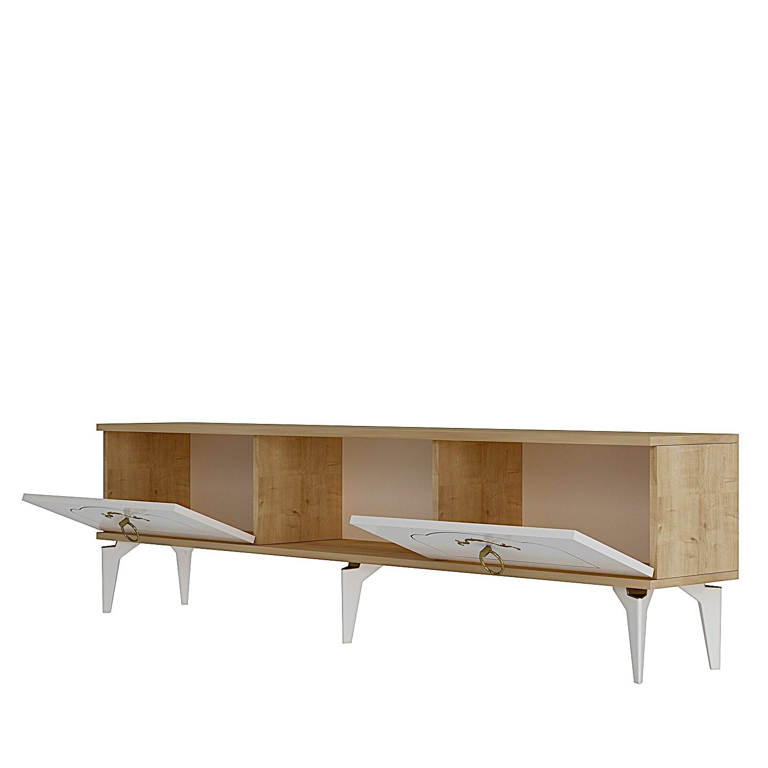 Móvel de TV – 150 cm – Carvalho Safira e Branco – MDF